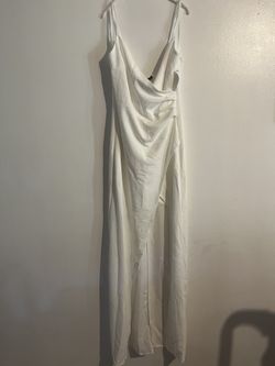 Long Ivory Slit Open Dress