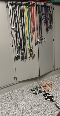 Bungee cords, 100 ft tape measure and clamps