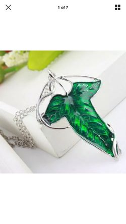 Lord of the rings green leaf Pin Brooch Necklace
