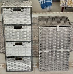 2Pcs Grey Storage Basket & 4-Drawer Storage Stand