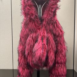 Azalea Wang Hot Pink Cropped Faux Fur Jacket