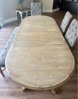 Z Gallerie Extendable Dining Table Set – 112” – Bench + 4 Tufted Chairs
