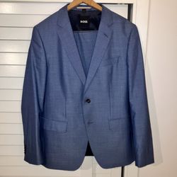 Hugo Boss Blue Wool Silk Suit 42R Jacket Pants