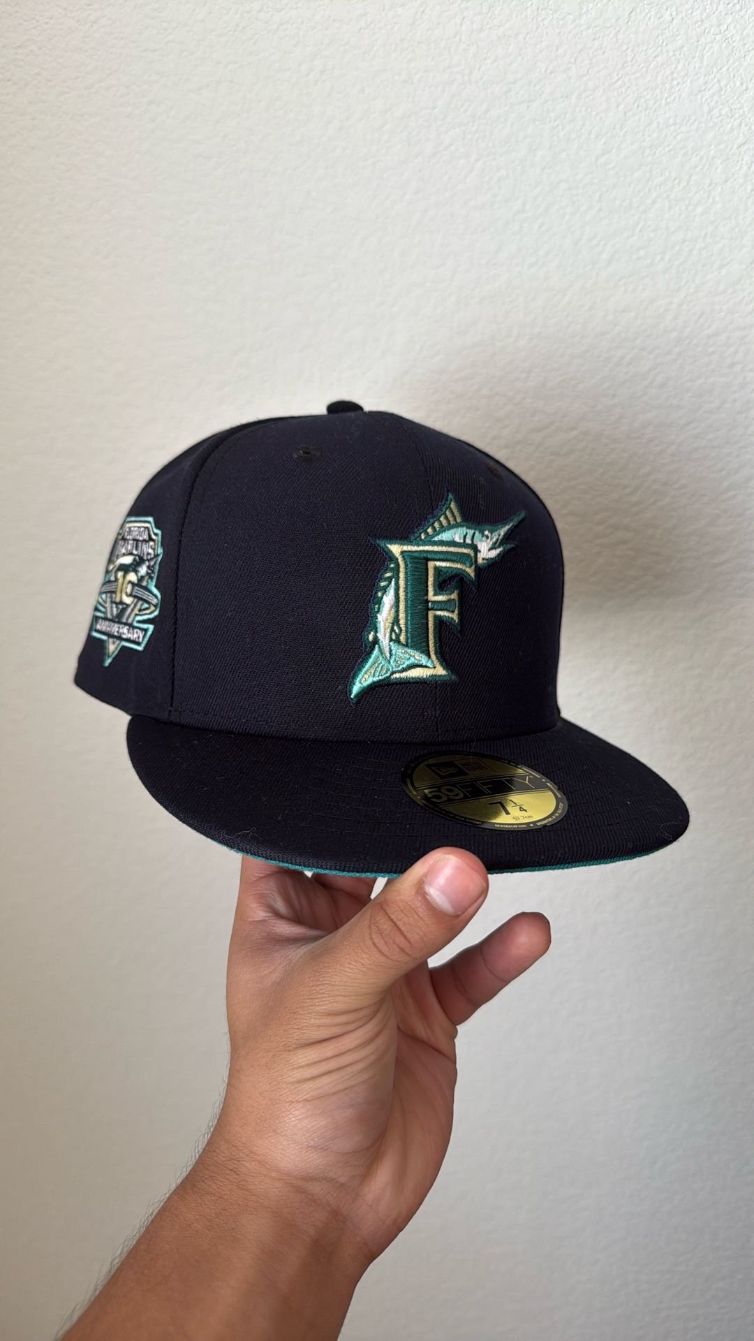 Florida Marlins Fitted Hat ( 19th anniversary ) Teal under- brim, 7 1/4