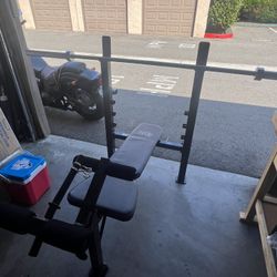 Standard Weight Bench Press And Chrome Olympic Bar