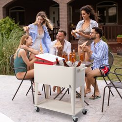 80 Quart Patio Cooler Cart,Portable Patio Cooler Rolling on Wheels with a bottle opener and cap catcher,Outdoor Beverage Cart for Patio Pool Deck Part