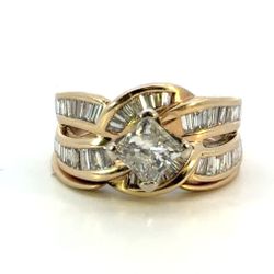 Woman’s Ladies 14k Yellow Gold 2.10 CTW Diamond Wedding Set With Princess Cut Main Stone Ring Size 7 GP3119002