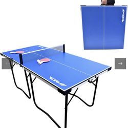 6ft Mid-Size Table Tennis Table Foldable & Portable Ping Pong Table Set for  Indoor & Outdoor Games with Net, 2 Table Tennis Paddles and 3 Balls