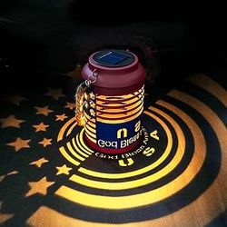 Outdoor Solar Garden Lanterns, Waterproof, Hanging, Decorative, with American Flag, for Patio, Camping, Deck, Porch, Outdoor Table Decoration