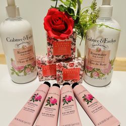 Crabtree & Evelyn Body Lotion Triple Milled Soap Hand Therapy Bundle - Rosewater