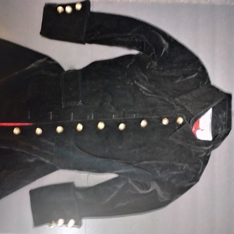 Jerry Beck Charades Black Velvet Pirate Coat Gold Skull Buttons