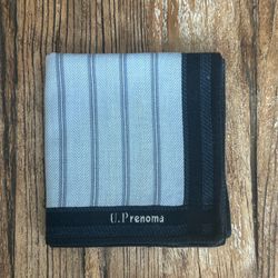 U.P. Renoma Men’s Handkerchief 17x17 Gray Herringbone Stripe Pocket Square Japan