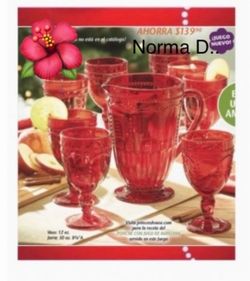 Set de jarra y 8 copas con pedestal rojo nuevas en sus cajas precio fijo 🌺 princess house 🌺