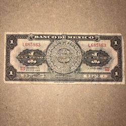 1969 vintage one dollar bill banco de mexico