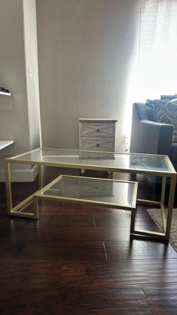 45” Glass Rectangular Brass coffee table