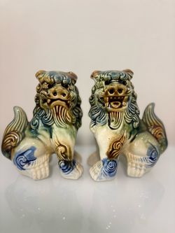 FU/FOO DOG Chinese Guardian Shishi Lions Male Female Feng Shui 1950s Majolica