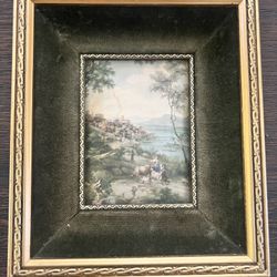 Vintage Framed Mini Landscape Art – Ornate Gold Frame with Velvet Mat