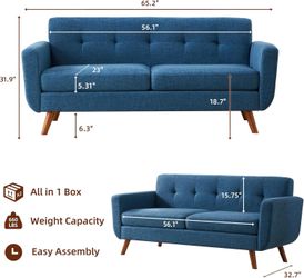 65" W Loveseat Sofa, Mid Century Modern Decor Love Seat Sofas and Couches for Living Room, Button Tufted Upholstered Small Couch for Bedroom, Solid an
