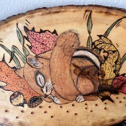 Vintage Wall Art on Natural Wood Slab (signed and dated)