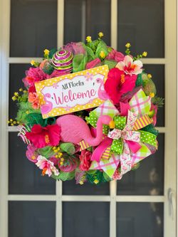 Tropical Flamingo Summer Wreath