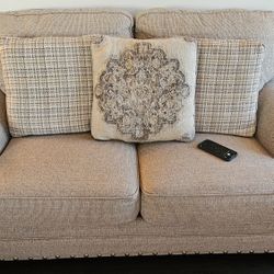3 Pieces Sofa Set With Ottoman With Cushions 