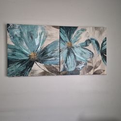 2 pcs. Pretty Blue Flower Art on Canvas
