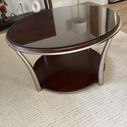 36” Round Walnut Glass Transitional