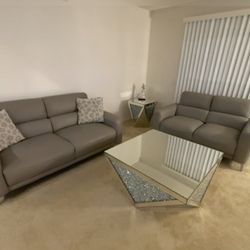 Gray Faux Leather Couch 2 Pieces