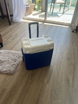 small portable cooler with cup holders built in