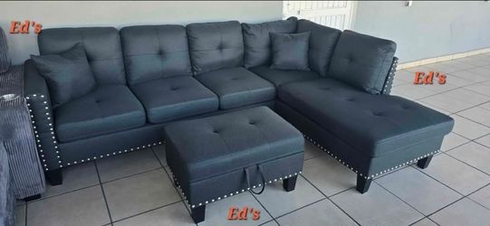 Charcoal Sectional Sofa with Ottoman