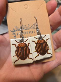 Handmade  brown beetle earrings