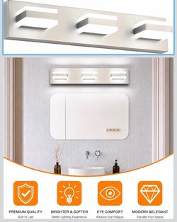 SOLFART Vanity Lighting Over Mirror, 3 Lights Brushed Nickel Bathroom Light, Modern LED Light Fixtures, 5 Color Temperature Adjustable Modern Light Fo