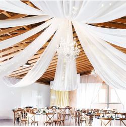 6 Panels White Ceiling Drapes For Wedding Ceiling Drapes 5ftx20ft Wedding Arch Draping Fabric Sheer Curtains Voile Chiffon Drapery Draping Wedding Cei