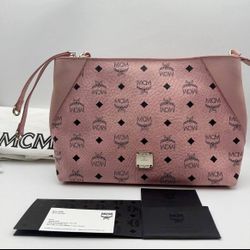 MCM Visetos Aren Shoulder Bag Powder Pink Dust Booklets