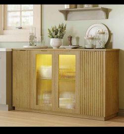 Buffet Cabinet w/ LED Lights | Natural Oak