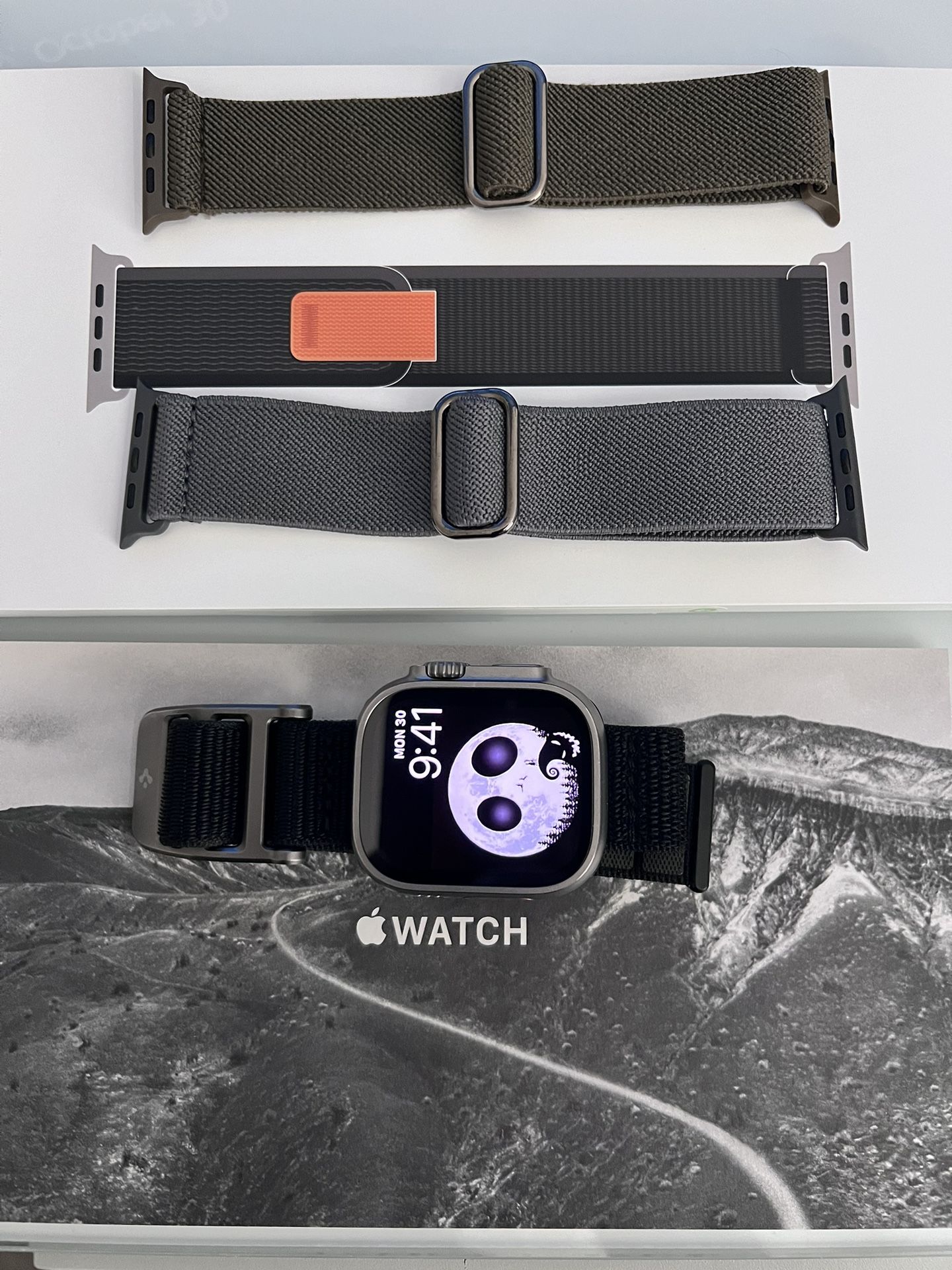 Apple Watch Ultra (GPS + Cellular) 49mm Titanium Case with Black/Gray Trail Loop - M/L - Titanium