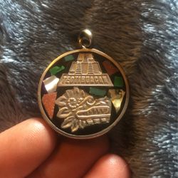 Rare Vintage Sterling Silver And Abony Aztec Pendant