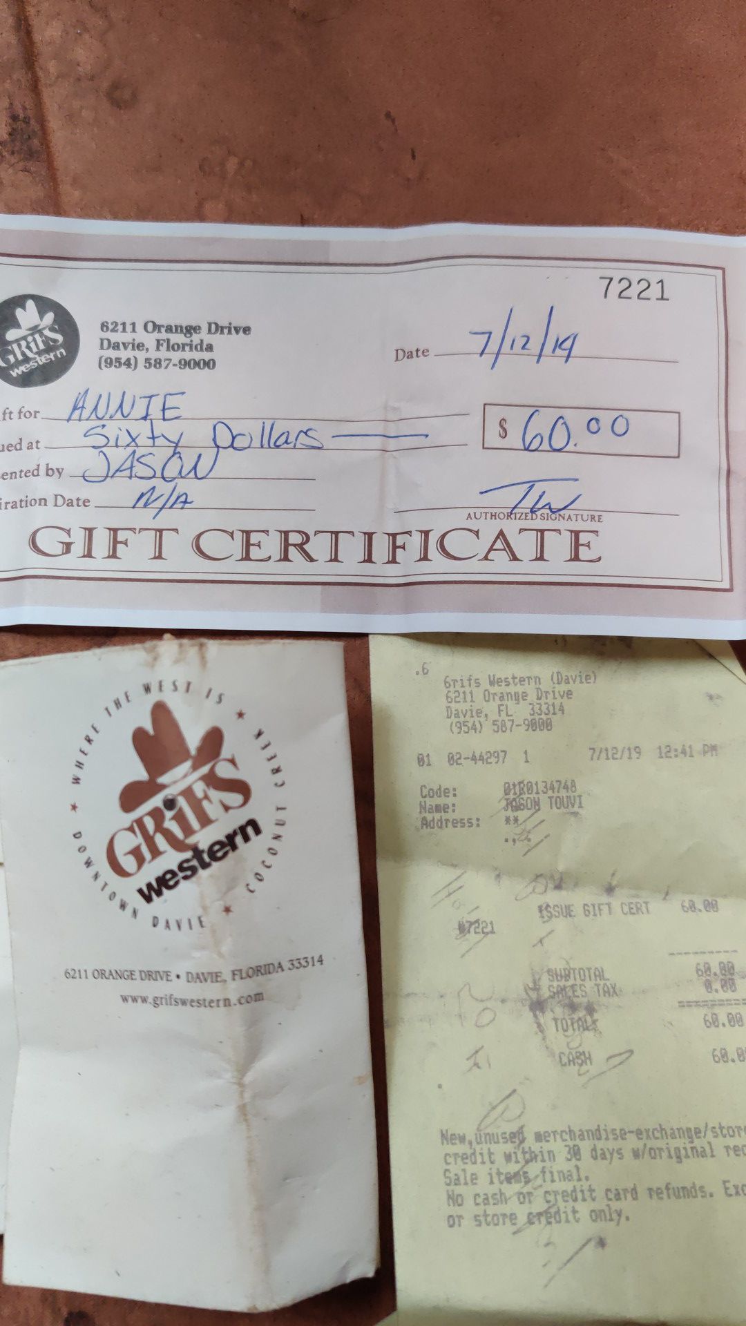 $60 Dollar Gift Certificate to Grifs Western for $50