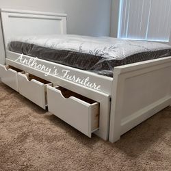 White Twin Bed With Drawers And Mattress 