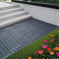 Plastic Interlocking Decking Tiles, 44-Packs of Terrace Decking Tiles, 12 in. x 12 in. Waterproof Dark Gray PVC