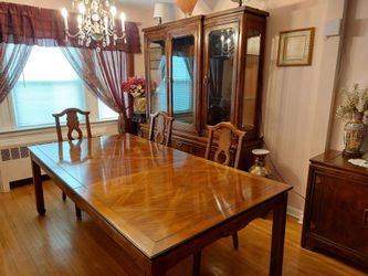 Wood Dining Table with Chairs and China Cabinet
