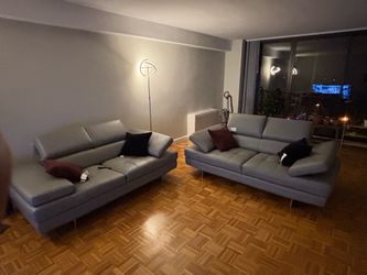 Grey Leather Loveseats