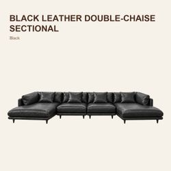 Black Leather Double-Chaise Sectional – Black