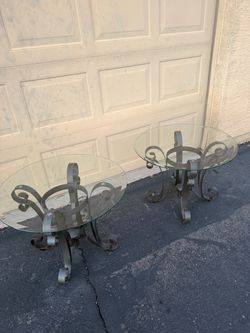 Wrought Iron Glass Top End Tables – Set of 2
