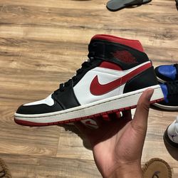 Jordan 1 Mid White Black Red (no Box)