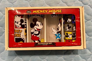 Disney Mickey and Minnie Mouse Glassware Set 10oz Tumblers 4 Pack Boxed