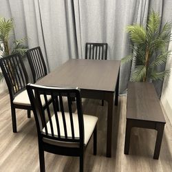 Nice Dining Table, One Bench And Four Chairs Set - Like New