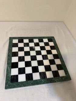 16” Marble Stone Chess Board – Black White Green Heavy Decorative Game Board