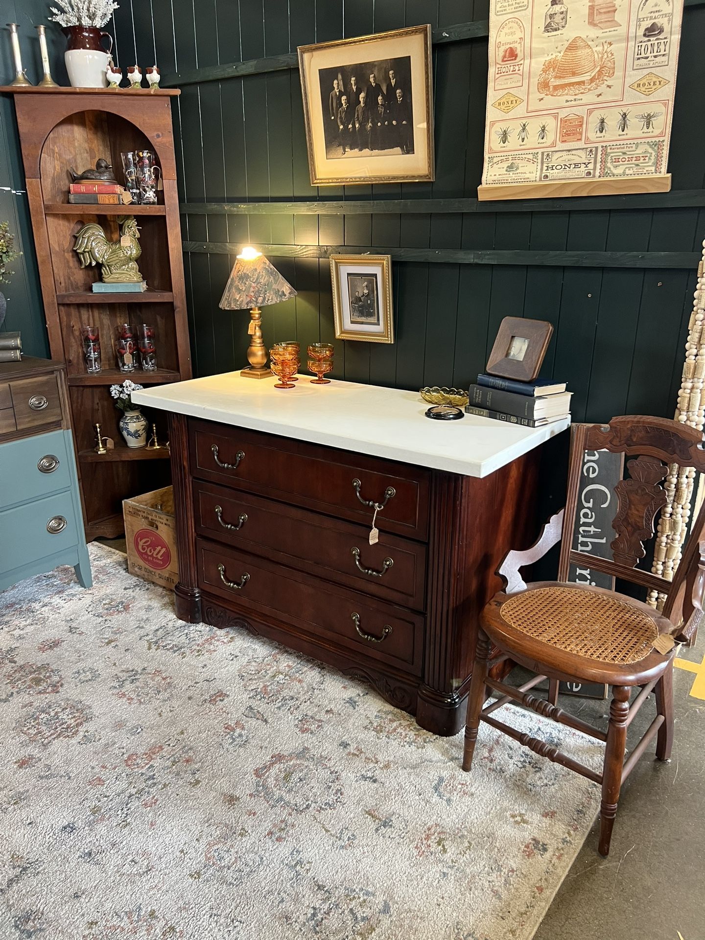 Stone Top Antique Wooden Dresser