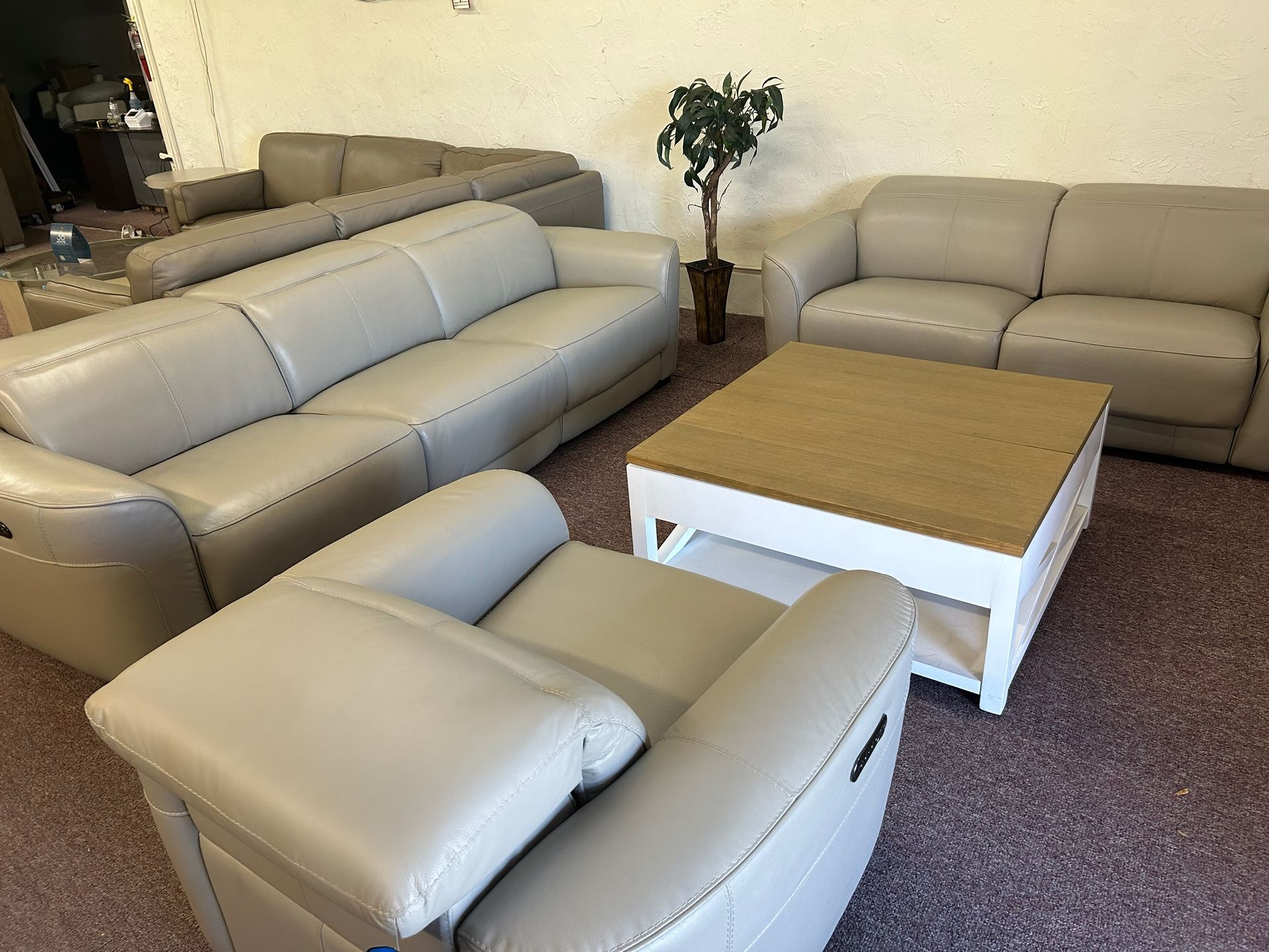 Furniture- 100% Real Leather 3 Pc Sofa With 3 Power Recliners- Lexanna